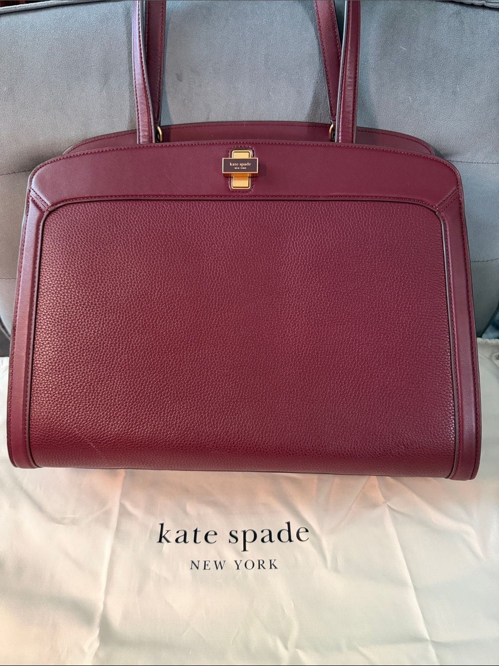 Kate Spade Leather Tote in Burgundy with Gold hardware
